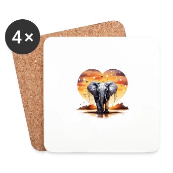 Elefantenherzohren Valentinstag Safari Romantik - Untersetzer (4er-Set) - Weiß - Vorne