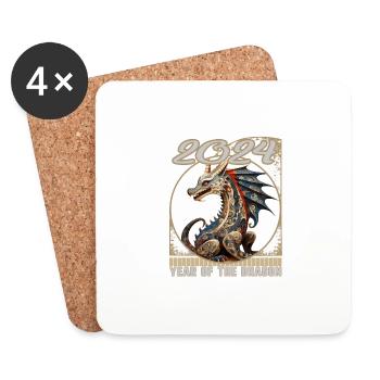 Chines nouvel an de Dragon Folk Art à motifs - Dessous de verre (lot de 4) - blanc - Devant