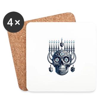 Miracle Light Skull Tee Hanukkah Celebration Shirt - Coasters (set of 4) - white - Front