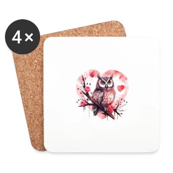 Owl Heart Feathers Valentine's Day Nocturnal - Coasters (set of 4) - white - Front