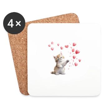 Kätzchen Verspielte Pfoten Valentinstag Feline Flirt - Untersetzer (4er-Set) - Weiß - Vorne