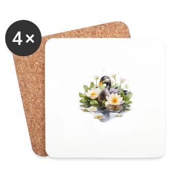 Canard coeur plumes Saint Valentin étang amour - Dessous de verre (lot de 4) - blanc - Devant