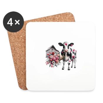 Kuhherz Patches Valentinstag Bauernhof Liebe - Untersetzer (4er-Set) - Weiß - Vorne