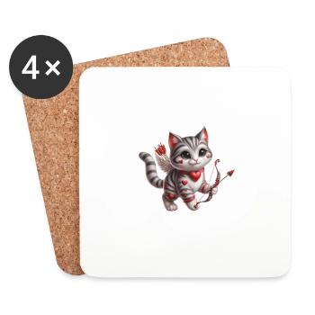 Cupidon chat coeur fourrure Saint-Valentin félin fantaisie - Dessous de verre (lot de 4) - blanc - Devant