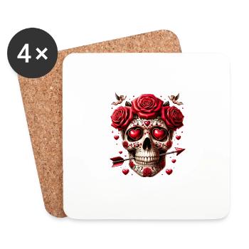 Cupid’s Skull T Shirt Love Arrow Valentine Skull - Coasters (set of 4) - white - Front