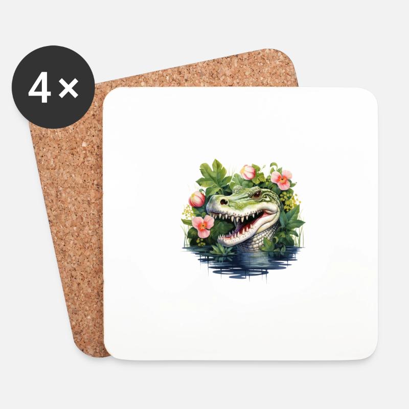 Alligator Liebe Rose Valentinstag Sumpfromanze - Untersetzer (4er-Set) - Weiß