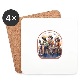 Anime Fishermen Catch Cute Boba Tea Gaming - Coasters (set of 4) - white - Front
