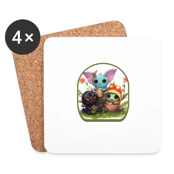 Anime Garden Creatures Cute Boba Tea Gaming - Coasters (set of 4) - white - Front