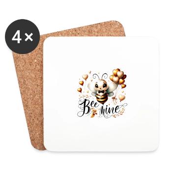 Bee Mine: Skurrile Bienen & Herz verspielt - Untersetzer (4er-Set) - Weiß - Vorne