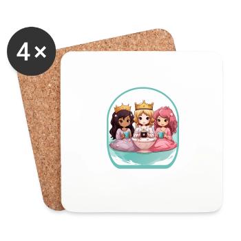 Kawaii Princesses Anime Cute Boba Tea Gaming - Coasters (set of 4) - white - Front