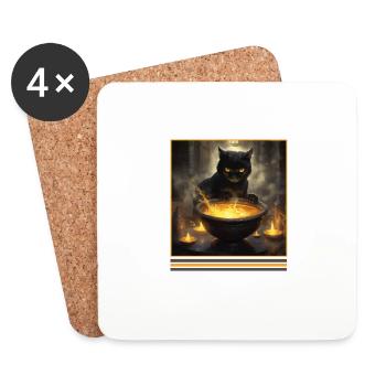 Black Cat & Magic Cauldron Vintage Gothic - Coasters (set of 4) - white - Front