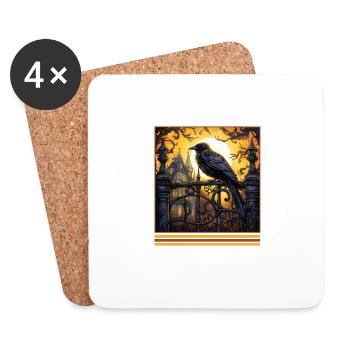 Raven's Yellow Key Vintage Gothic Halloween Tee - Coasters (set of 4) - white - Front