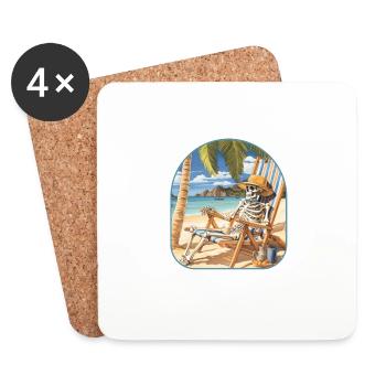 Beach Bum Skeleton Surf's Up Rock - Coasters (set of 4) - white - Front