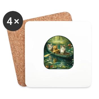 Balade en canoë chats pataugeant dans un champignon - Dessous de verre (lot de 4) - blanc - Devant