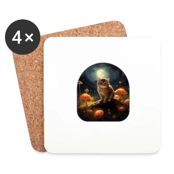 Chat de champignons au clair de lune baigné dans la lueur lunaire dans un - Dessous de verre (lot de 4) - blanc - Devant