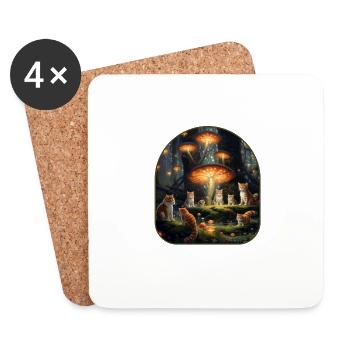 Enchanted Fairy Circle with Cats and Glowing - Coasters (set of 4) - white - Front