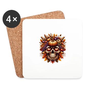 Harvest Gratitude Skull Shirt Thanksgiving Bounty - Coasters (set of 4) - white - Front
