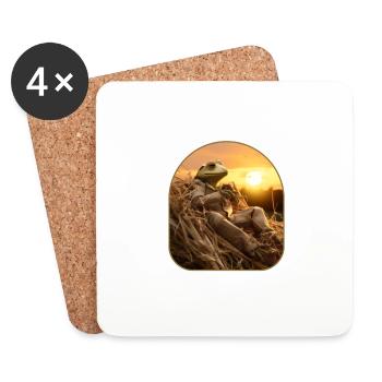 Frog Haystack Sunset Watching Countryside - Coasters (set of 4) - white - Front