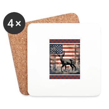 Double motif drapeau américain traditionnel Woodland - Dessous de verre (lot de 4) - blanc - Devant