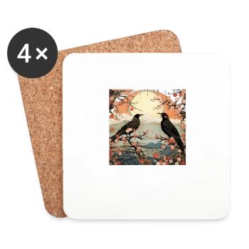Ukiyo e crow collage art - Coasters (set of 4) - white - Front