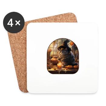 Recette magique Chat sorcier brassant un champignon - Dessous de verre (lot de 4) - blanc - Devant