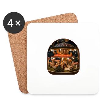 Mushroom Carousel Cats Riding a Whimsical Fungi - Coasters (set of 4) - white - Front