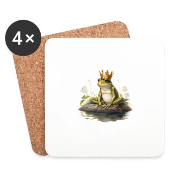 Grenouille Prince Coeur Couronne Saint Valentin conte de fées - Dessous de verre (lot de 4) - blanc - Devant