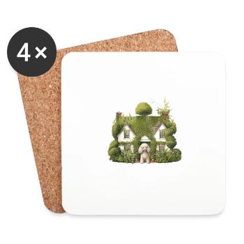 Pudel Hund Cottagecore Garten Eleganz Männer Frauen - Untersetzer (4er-Set) - Weiß - Vorne