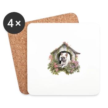 Französische Bulldogge Cottagecore Rose Arbor Retreat Herren - Untersetzer (4er-Set) - Weiß - Vorne