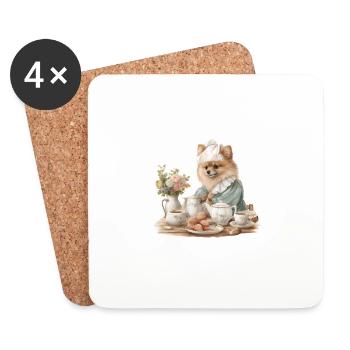 Pomeranian Cottagecore Tea Party Men Women - Coasters (set of 4) - white - Front