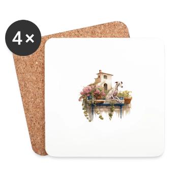 Italian Greyhound Dog Cottagecore Balcony Bliss - Coasters (set of 4) - white - Front