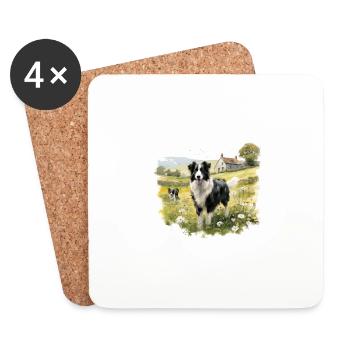 Border Collie Dog Cottagecore Pastoral Shepherd - Coasters (set of 4) - white - Front