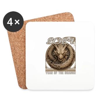 Chines New Year of Dragon Engraved Dragon Etched - Coasters (set of 4) - white - Front