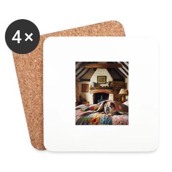 Bulldog Quilted Cottagecore Comfort Men Women - Coasters (set of 4) - white - Front
