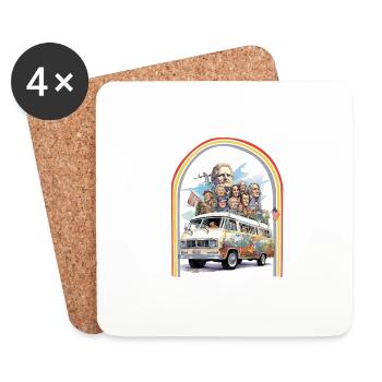 Presidents Day Hippie Van Retro - Coasters (set of 4) - white - Front