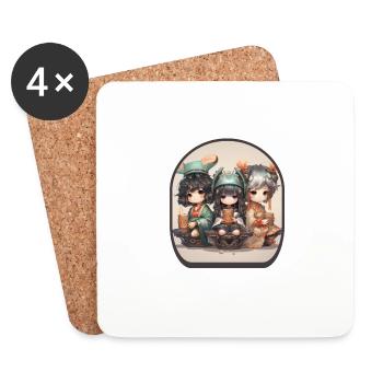 Miniature Anime Gods Cute Boba Tea Gaming - Coasters (set of 4) - white - Front