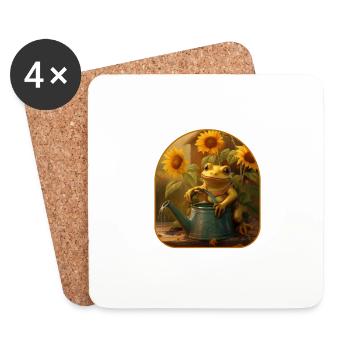Frog Watering Can Sunflowers Gardening - Coasters (set of 4) - white - Front