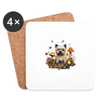 Cairn Terrier Dog Cottagecore Mushroom Magic Men - Coasters (set of 4) - white - Front