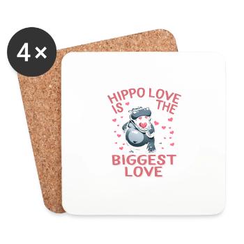 Chemise de la Saint-Valentin, Hippopotame L’amour est le plus grand - Dessous de verre (lot de 4) - blanc - Devant