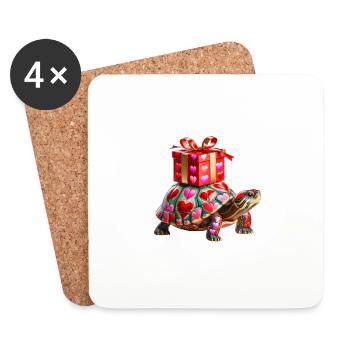Turtle Shell Hearts Valentine's Day Slow and Sure - Coasters (set of 4) - white - Front