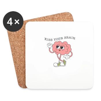 SPED-Lehrer-Shirt, Kiss Your Brain T-Shirt, Geschenk für - Untersetzer (4er-Set) - Weiß - Vorne