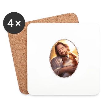 Jesus Snuggling Corgi T Shirt, Christian Animal - Coasters (set of 4) - white - Front