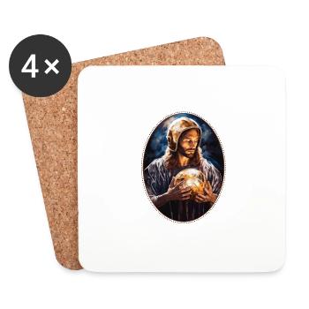Jesus Snuggling Football Helmet T Shirt, - Coasters (set of 4) - white - Front