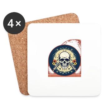 Pirate Skull And Crossbones Pickleball Paddle - Coasters (set of 4) - white - Front