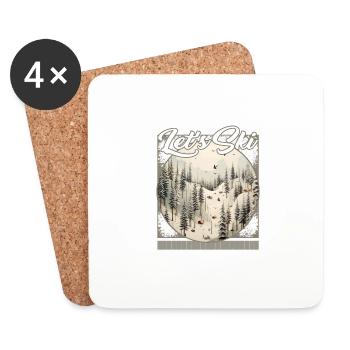 Let’s Ski Alpine Ski Forest Snow Stuck Skis Bird - Coasters (set of 4) - white - Front
