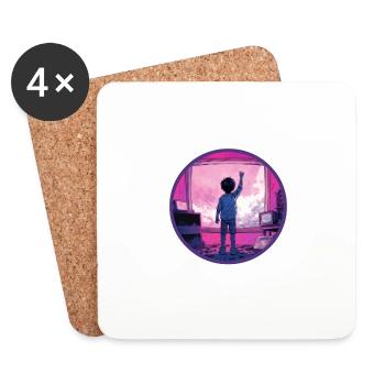 Static TV Anime Boy Vaporwave Pink Blue Gradient - Coasters (set of 4) - white - Front