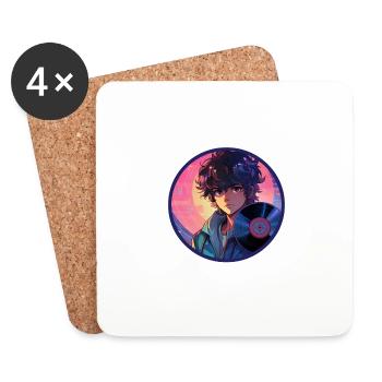 Disque vinyle Anime Boy contemplatif Vaporwave - Dessous de verre (lot de 4) - blanc - Devant