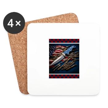 Couteau rayures drapeau américain désert Camo cerf - Dessous de verre (lot de 4) - blanc - Devant