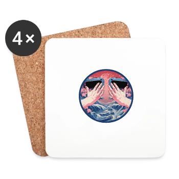 Réalité Virtuelle Ukiyo e Vaporwave Esthétique Indie - Dessous de verre (lot de 4) - blanc - Devant
