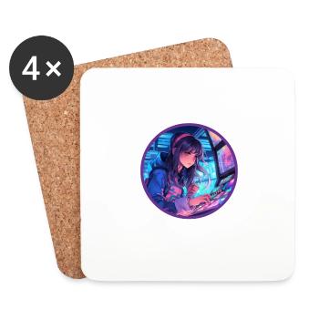 Arcade Anime Girl Vaporwave Neon Glow Retro - Coasters (set of 4) - white - Front